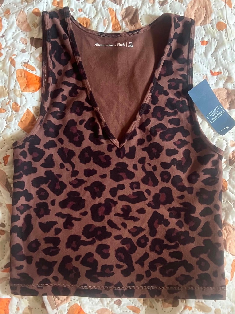 Abercrombie & Fitch Brown and Black Leopard V-Neck Tank